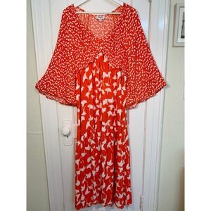 Diane von Furstenberg x Target Ginkgo Cherry Tomato Maxi Dress Bell Sleeve / L